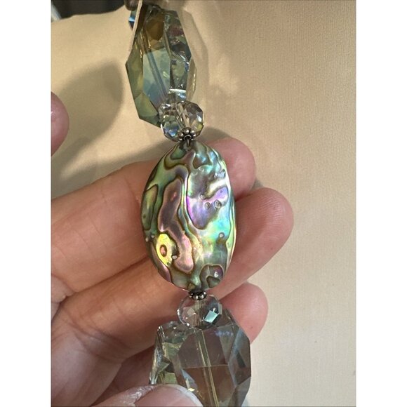 NWT Donna Dressler Sterling Silver Necklace Abalone Shell AB Crystal Bead 20" - Picture 7 of 7
